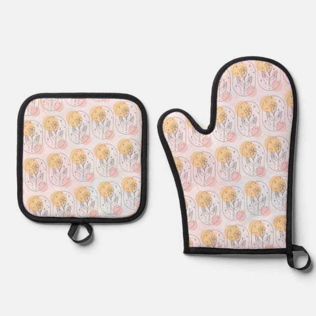 Blume Ofenhandschuh & Topflappen-Set (Vorderseite)