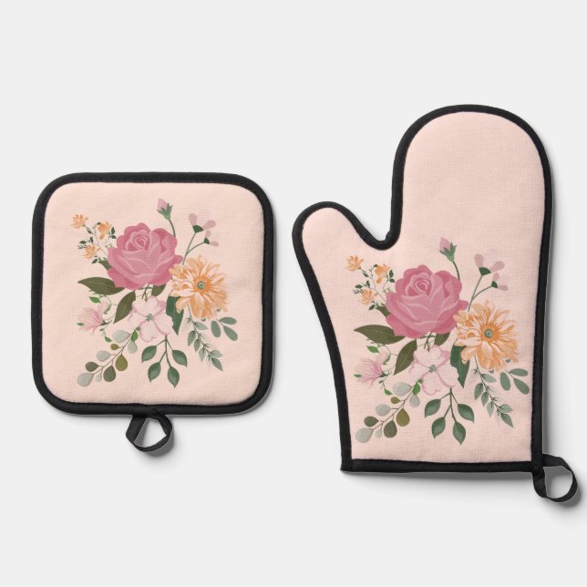 Blume Ofenhandschuh & Topflappen-Set (Vorderseite)