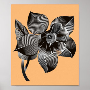 Blume optische Illusion 3D-Linear Schwarz/Weiß Poster