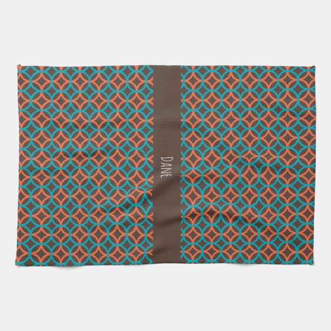 Blume Orange Blaues Minimales Muster Geschirrtuch (Horizontal)