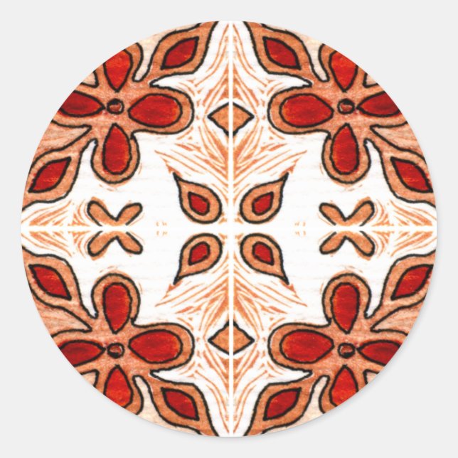 Blume Orange Inspiriert von portugiesischer Azulej Runder Aufkleber (Vorderseite)