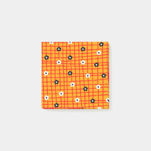 Blume Orange Red Karo Pattern Vibrann Post-it Klebezettel