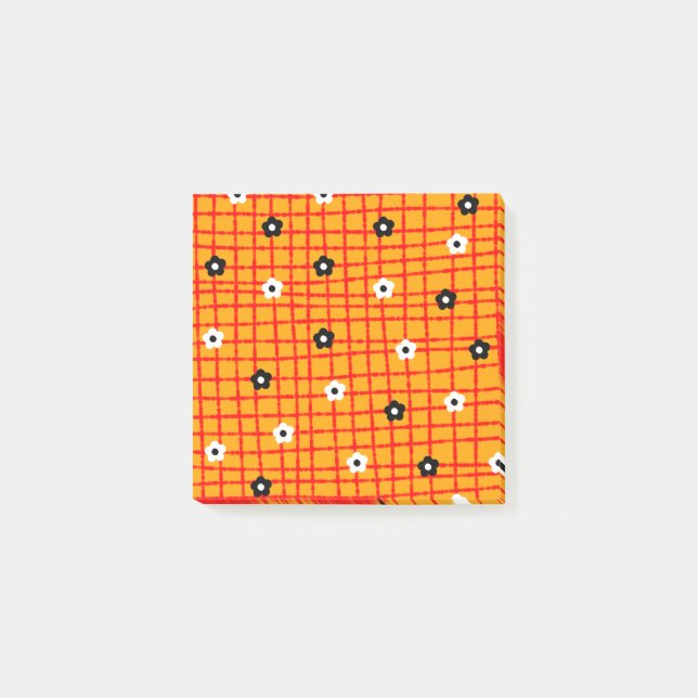 Blume Orange Red Karo Pattern Vibrann Post-it Klebezettel (Vorderseite)