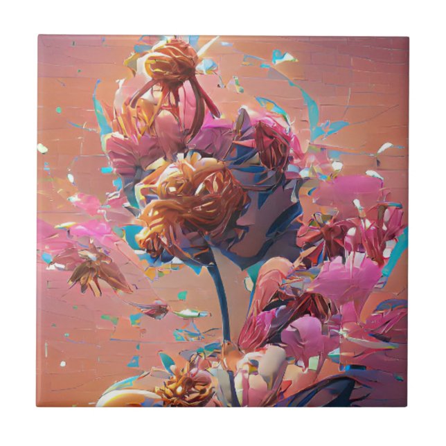 Blume orange-rosa Digitalkunst Fliese (Vorderseite)
