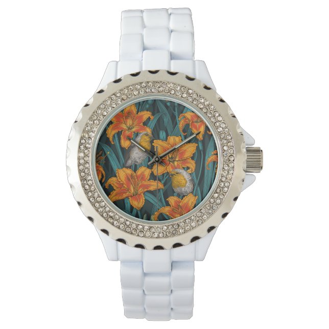 Blume, orange und blau armbanduhr (Vorderseite)