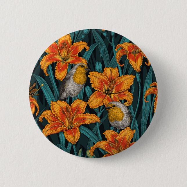 Blume, orange und blau button (Vorderseite)