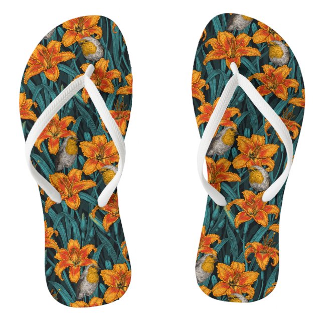 Blume, orange und blau flip flops (Fußbett)