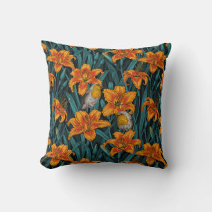 Blume, orange und blau kissen