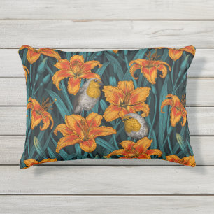 Blume, orange und blau kissen für draußen