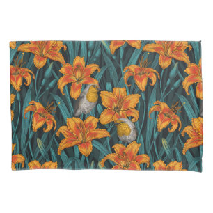Blume, orange und blau kissenbezug