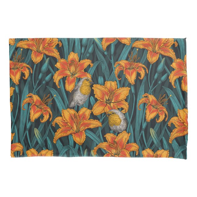 Blume, orange und blau kissenbezug (Vorderseite-Links)