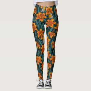 Blume, orange und blau leggings