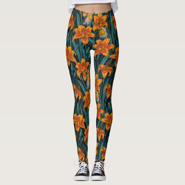 Blume, orange und blau leggings (Vorderseite)