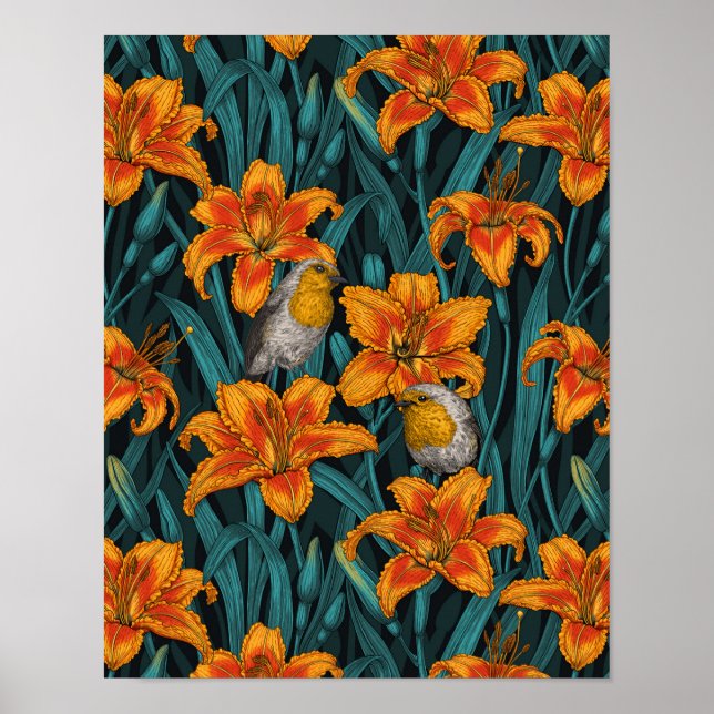 Blume, orange und blau poster (Vorne)