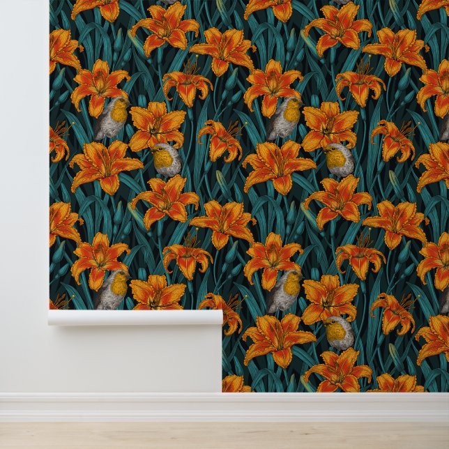 Blume, orange und blau tapete (Anwendung)