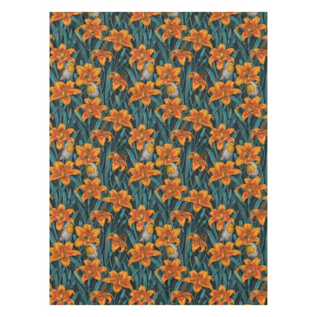 Blume, orange und blau tischdecke (Vorderseite)