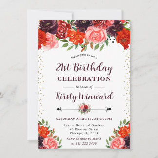 Blume Orange und Brown Fall 21. Geburtstag Einladung