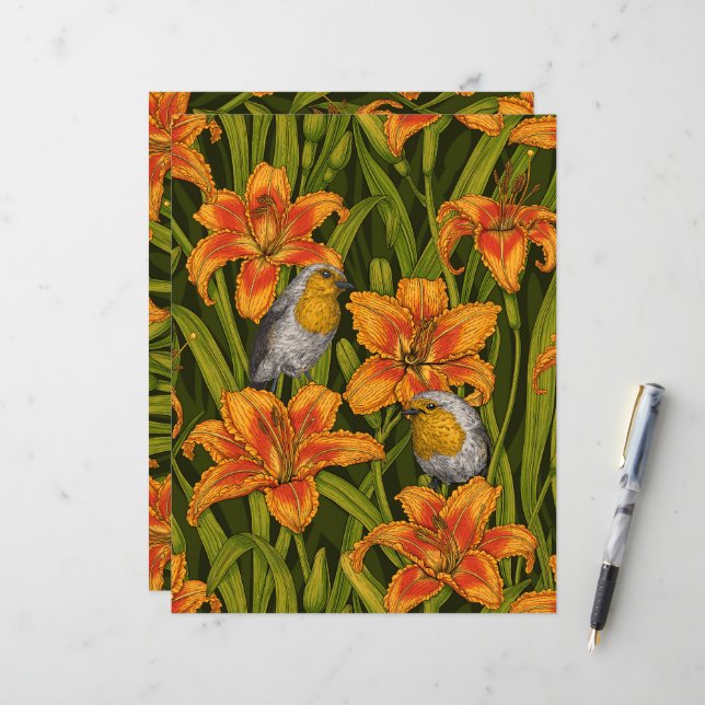 Blume, orange und dunkelgrün (Vorderseite/Rückseite Beispiel)