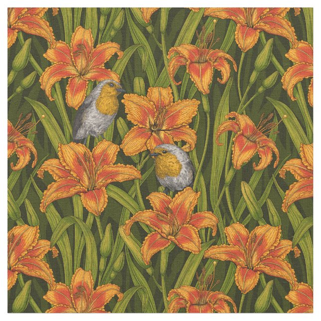 Blume, orange und dunkelgrün stoff (Nahaufnahme)