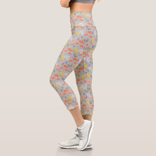 Blume Orange und Gelbe Doodle Capri Leggings