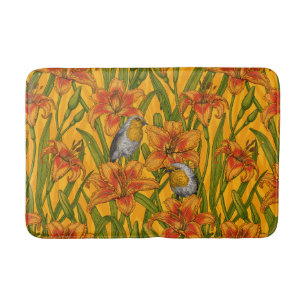Blume, orange und grün badematte