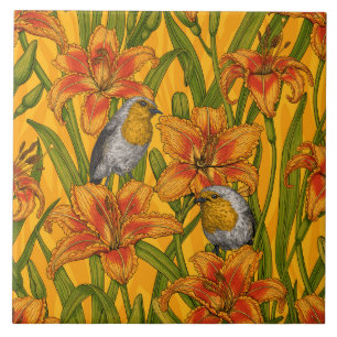 Blume, orange und grün fliese