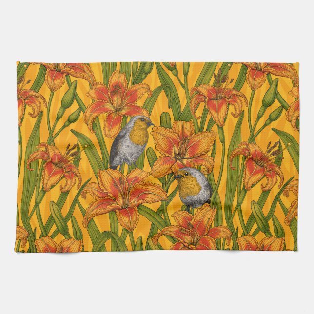 Blume, orange und grün geschirrtuch (Horizontal)