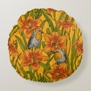 Blume, orange und grün rundes kissen