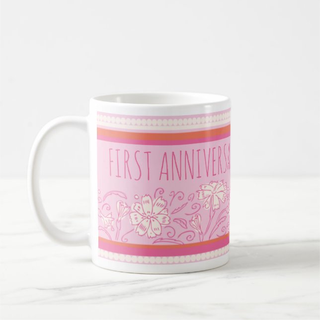Blume Orange und Rosa 1. Jahrestag Kaffeetasse (Links)