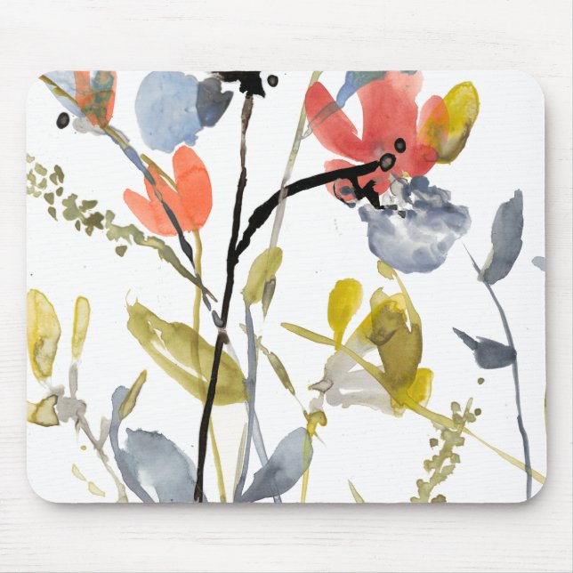 Blume Overlay - Aquarell-Blume und -Stiele Mousepad (Vorne)