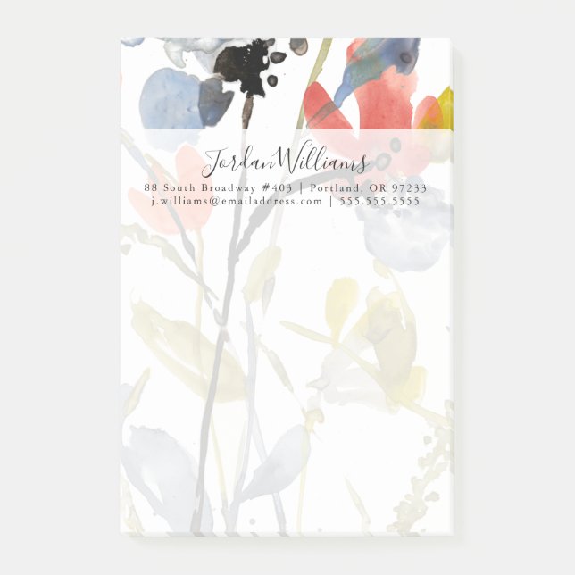 Blume Overlay - Aquarell-Blume und -Stiele Post-it Klebezettel (Vorderseite)