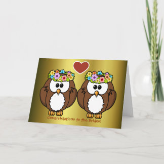 Blume Owls Lesbian Wedding Card for Brides Karte
