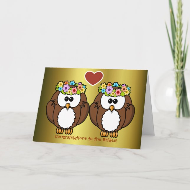 Blume Owls Lesbian Wedding Card for Brides Karte (Vorderseite)
