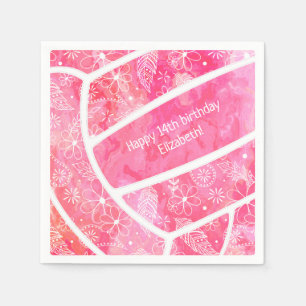 Blume Paisfieder Federn rosa Volleyball Party Serviette