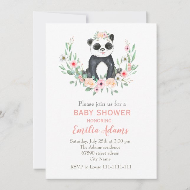 Blume Panda für Babydusche Einladung (Vorderseite)