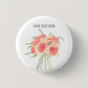 Blume Pastellfarben Watercolor Rustikale Hochzeit Button