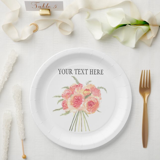 Blume Pastellfarben Watercolor Rustikale Hochzeit Pappteller (Hochzeit)