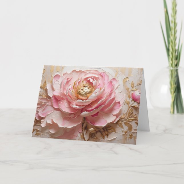 Blume Pastellrosa und Golden Peony Karte (Vorderseite)