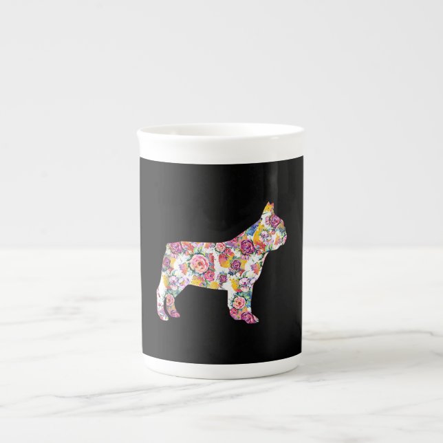 Blume Pattern Französisch Bulldogs Lover Gift Prozellantasse (Vorderseite)
