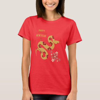 Blume Pattern Schlange Happy Chinesisch Neujahr Ro T-Shirt