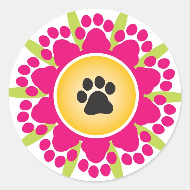 Blume Paw Prints Runder Aufkleber (Vorderseite)