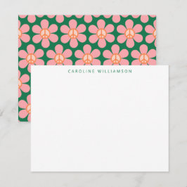 Blume "Peace Sign Green Pink Custom Stationery" Mitteilungskarte