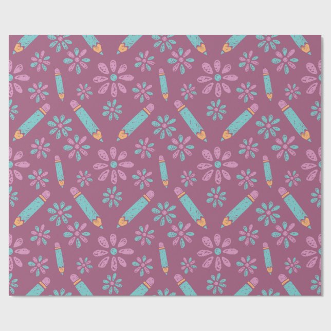 Blume Pencil School: Nahtloses Wrapping Paper Geschenkpapier (Flach)