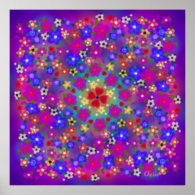 Blume Periwinkle, Pink und Blue Boho Poster (Vorne)