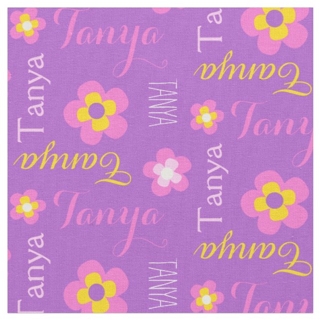 Blume personalisierter Name lila typografische Gew Stoff (Nahaufnahme)