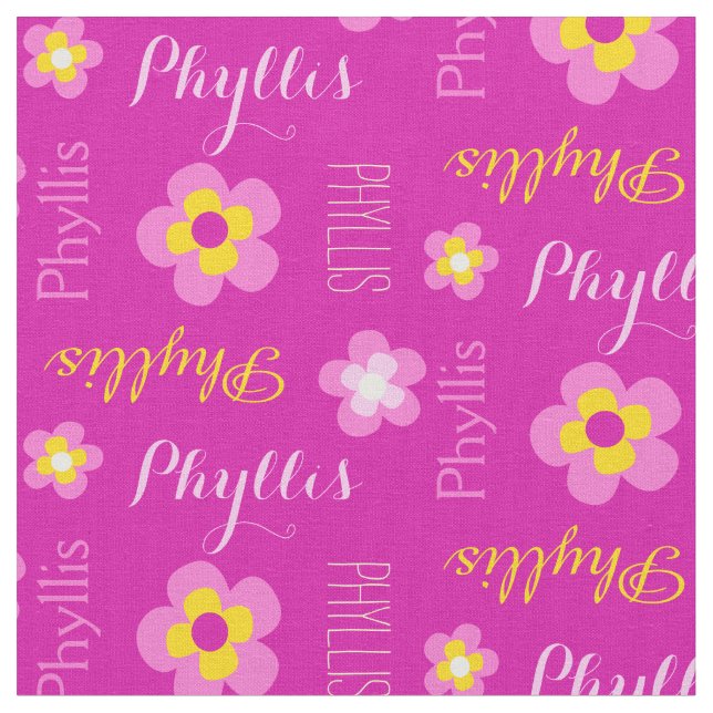 Blume personalisierter Name rosa typografische Gew Stoff (Nahaufnahme)
