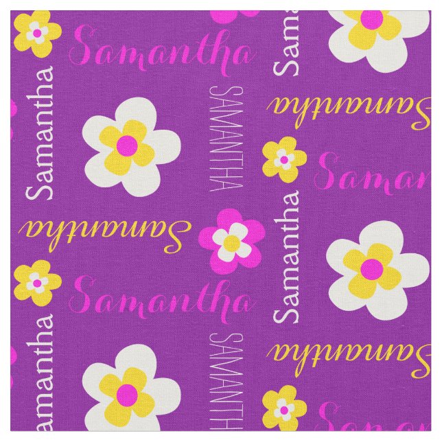 Blume personalisierter Name Text lila rosa Stoff (Nahaufnahme)