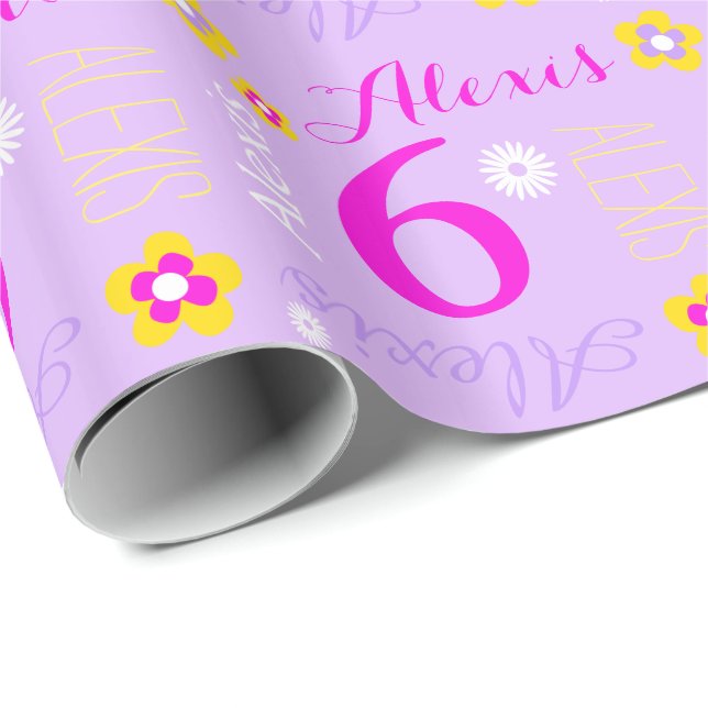 Blume personalisiertes lila Rosa 6. Geschenkpapier (Rolleneckpunkt)