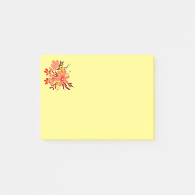 Blume Pfirsich und Gelb Post-it Klebezettel (Vorderseite)