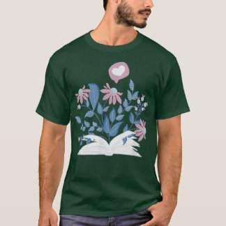 Blume Pflanze, die aus der Buchgeschichte wachsen, T-Shirt